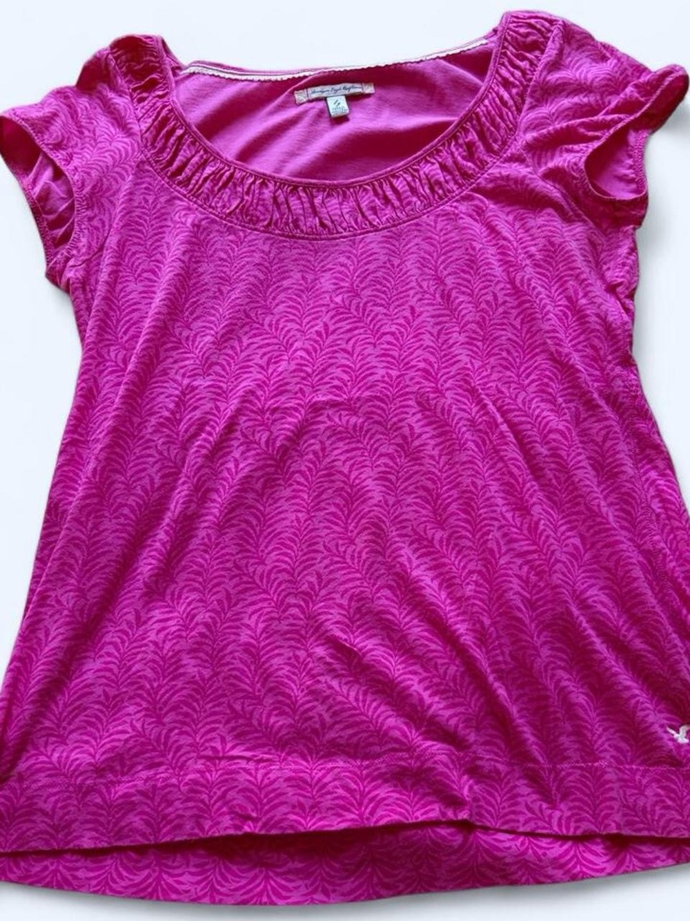 Y2K Vintage American Eagle 100% Cotton Bright Magenta Pink Babydoll Top L